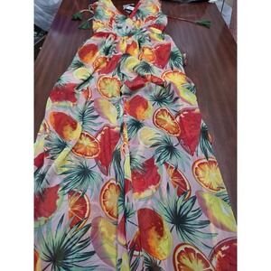 America & Beyond Medium Fruit Print Split Leg Pants Romper Lined Tassel NWT